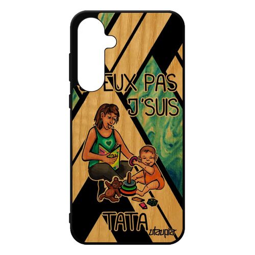 Coque Samsung A55 5g Bois Silicone Humour J'peux Pas J'suis Tata Texte Motif Mobile Sm-A556b/Ds Bleu Je Telephone Jpeux Case Galaxy