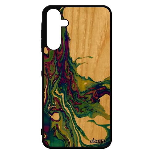 Coque Samsung A15 4g 5g Vrai Bois Silicone Peinture Motif Decoratif Marbre Art Noir Artisanal Nature Texture 4g Jaune Coloré Galaxy