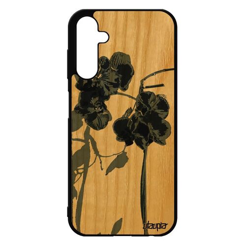 Coque Bois A25 5g Silicone Orchidée Fleur Tropical Gris Antichoc Mobile Nature Housse Original Floral Peinture Jolie Samsung Galaxy