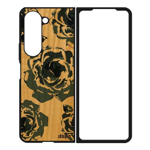 Coque Samsung Galaxy Z Fold 5 En Bois Silicone Rose Fleur Eternelle Nature Amour Antichoc Love Romantique Petale De Smartphone Gris