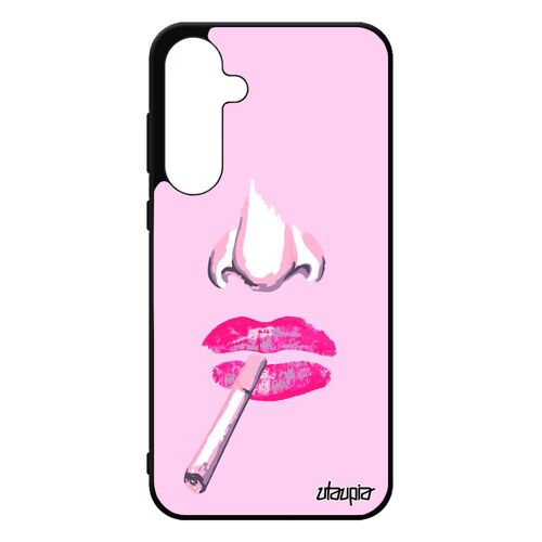Coque Visage A55 5g Silicone Design Rose Antichoc Glamour Clope Smack Femme Mobile Portable Levres Solide Cigarette Samsung Galaxy