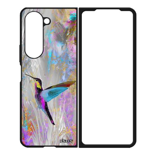 Coque Samsung Z Fold 5 Silicone Colibri Fleurs Housse Telephone Floral Plumes Nature Design Violet Oiseau 4g Made In France Galaxy