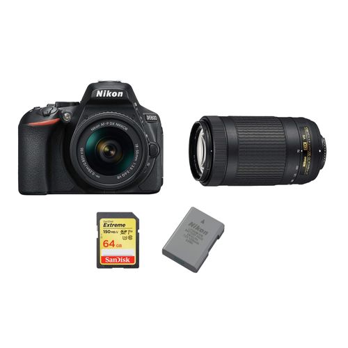 NIKON D5600 reflex 24.2 mpix KIT AF-P 18-55MM VR AF-P 70-300MM ED VR DX + 64GB SD card + NIKON EN-EL14A