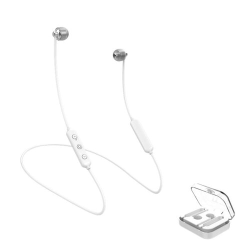 [Bluetooth 5.0] Mini Sport Magnétique Casque Sans Fil Hifi Stéréo Son Contr?le Filaire Tour De Cou écouteur Avec Boite De Chargement Portable, Blanc