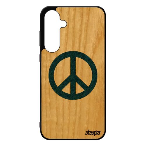 Coque Silicone Samsung Galaxy A55 5g Bois Peace And Love Etui Symbole Image Portable Motif Rasta Hippie Telephone Paix Et Amour Bleu