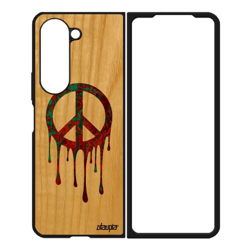Coque Z Fold 5 Bois Silicone Peace And Love Case Hippie Cadeau & Street Art Qui Degouline Peinture De Made In France Samsung Galaxy