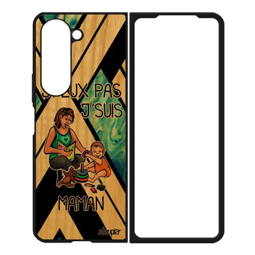 Coque Humour J'peux Pas J'suis Maman Pour Samsung Z Fold 5 Bois Veritable Silicone Comique Bleu Jpeux Drole De Made In France Galaxy