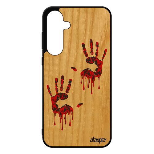 Coque De Protection Pour A55 5g Bois Silicone Empreinte Main Mobile Zombie Rouge Peinture Qui Degouline Trace De Noir Samsung Galaxy