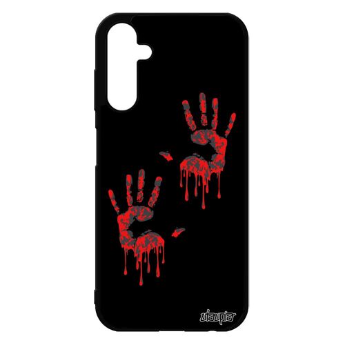 Coque Silicone Pour Samsung A25 5g Main Etui Sang Solide Peinture Qui Degouline Noir Rouge Zombie Empreinte Trace De Dessin Galaxy