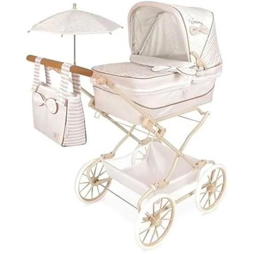 Poussette de Poupées Reborn - DE CUEVAS - Verona - Pliable - Ombrelle incluse - Beige et Gris Clair