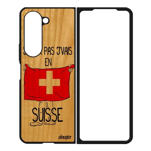 Coque J'peux Pas J'vais En Suisse Pour Samsung Z Fold 5 Bois Silicone Personnalisé Foot Euro Drapeau Telephone Humour Basket Galaxy