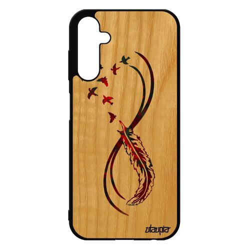Coque Bois Silicone Infini Pour Samsung Galaxy A25 5g Sans Fin Telephone Oiseau Plume Multicolore Couleur Antichoc Original Portable
