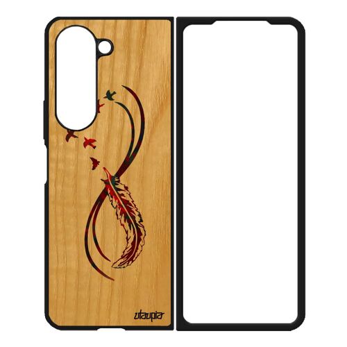 Coque Samsung Galaxy Z Fold 5 Bois Silicone Infini Plume Gel Sans Fin Portable Multicolore Oiseau Jolie Rouge Symbole Made In France