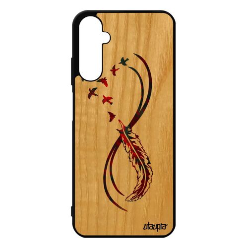 Coque Silicone Infini Galaxy A05s En Bois Rouge Telephone Plume Oiseau Multicolore Housse De Protection 4g Jolie Sans Fin Samsung