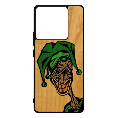 Coque En Bois Xiaomi Redmi Note 13 Pro 5g Et Silicone Joker Clown Motif Super Heros Visage Etui Horreur Design Vert Bumper Humour 4g