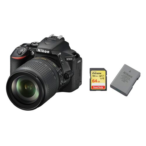 NIKON D5600 reflex 24.2 mpix + Objectif AF-S 18-105MM F3.5-5.6G ED VR (White Box) + 64GB SD card + NIKON EN-EL14A Battery