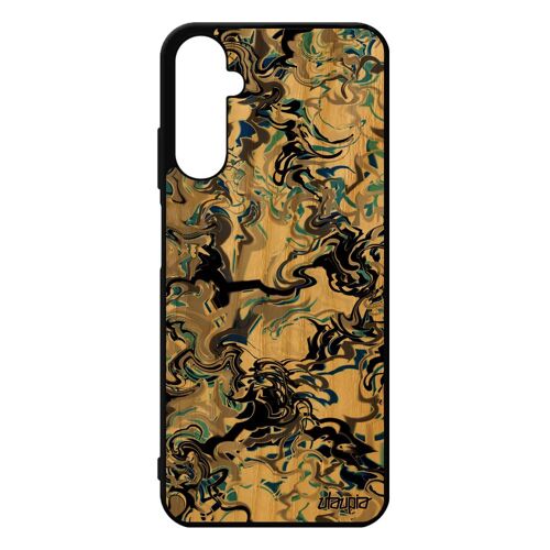 Coque Bois Silicone A05s Marbre De Protection Cadeau Noir Cover Telephone Peinture Motif Ondulé Effet Forme Fond Bleu Samsung Galaxy