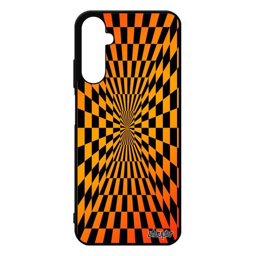 Coque Telephone Samsung Galaxy A05s Silicone Illusion D'optique Pas Cher Carre Smartphone Carreaux Geometrique Orange Portable Case
