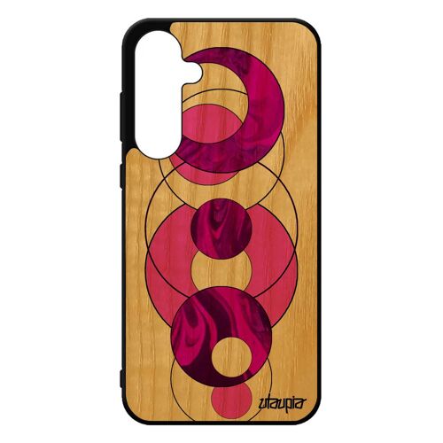 Coque En Vrai Bois Silicone Marbre Samsung A55 5g Rond Pierre Case Coloré 4g Geometrie Solide Artisanat Texture Original Rose Galaxy
