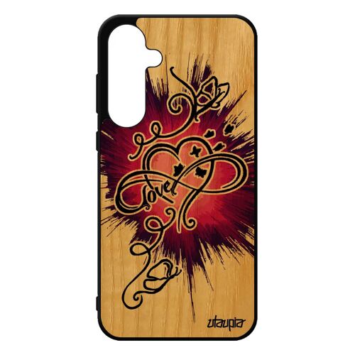 Coque Samsung Galaxy A55 5g Bois Silicone Infini Love Motif Gel Papillon Noir Coeur Illimité Antichoc Rose Cadeau Saint Valentin De