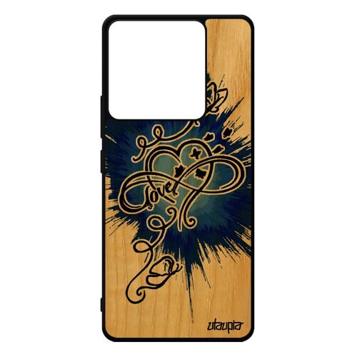 Coque Pour Redmi Note 13 Pro 5g Bois Veritable Silicone Infini Love Peinture Gel Fille Coeur Cadeau Saint Valentin Rigide De Xiaomi