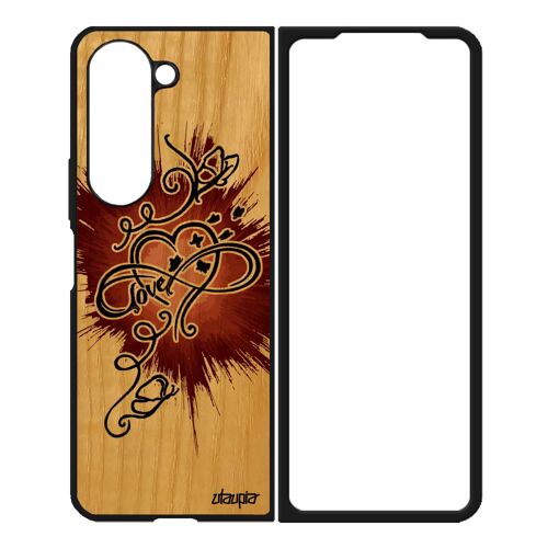 Coque Samsung Z Fold 5 Bois Silicone Infini Love Antichoc Peinture Mobile Marron Sm-F946u Housse Amour Sans Fin Pas Cher De Galaxy