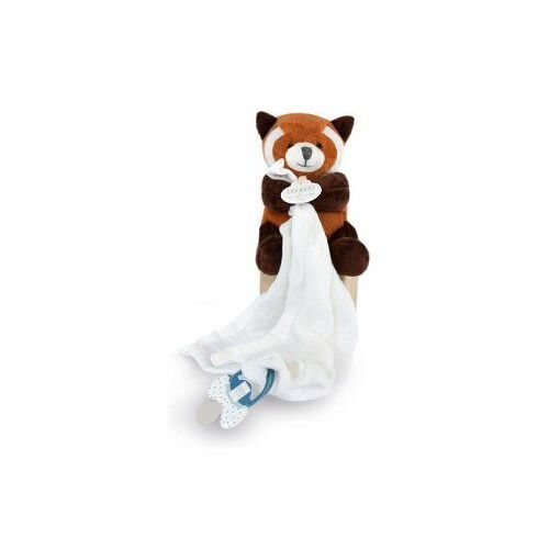 Peluche Doudou attache tetine Panda roux 12 cm, carre lange - Boite Cadeau - Naissance, bebe - Set Jouet Eveil et Carte animaux