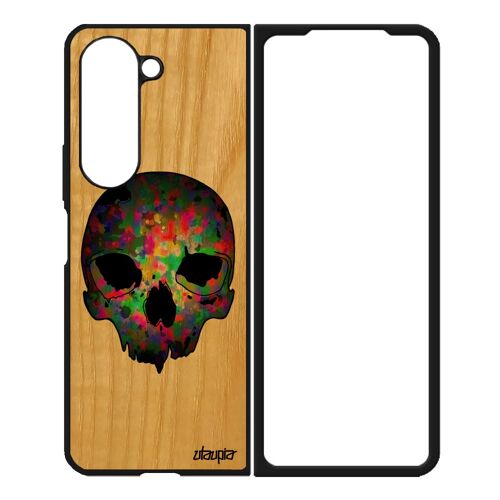 Coque Tete De Mort Samsung Z Fold 5 Bois Silicone Crane Squelette Homme Biker Bumper Antichoc Mobile Urbain Techno Masque Os Galaxy