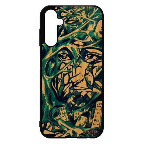 Coque Samsung Galaxy A25 5g Bois Naturel Veritable Silicone Portrait Street Art Pas Cher Frêne Abstrait Noir Etui Bleu Peinture Gel
