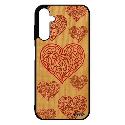 Coque Samsung Galaxy A25 5g En Bois Et Silicone CUr Telephone Amour Souple Rouge Femme Love De Luxe Motif Noir Sm-A256b/Ds Pas Cher
