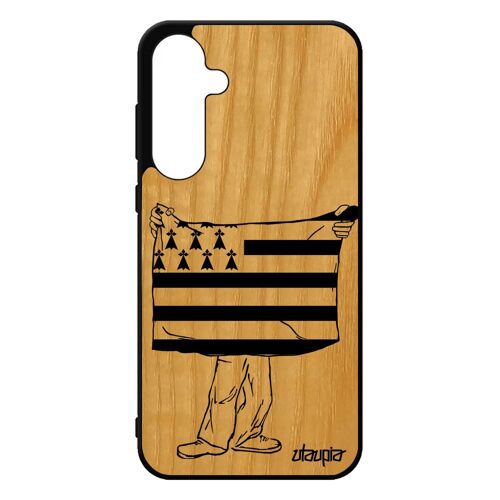 Coque En Bois Samsung A55 5g Silicone Drapeau Bretagne Breton Gwenn Ha Du Sm-A556e Personnalisé Etui Foot Region Basket De Galaxy
