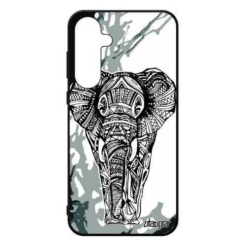 Coque Elephant Pour Samsung A55 5g Silicone Savane Arbre Cover Dessin D'asie Smartphone Peinture Portable Art Zen Femme Gris Galaxy
