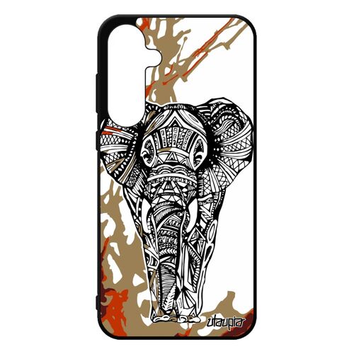 Coque Samsung A55 5g Silicone Elephant Ganesh Arbre Metal Bumper Smartphone Noir Telephone Dessin Art Sagesse Marron Peinture Galaxy