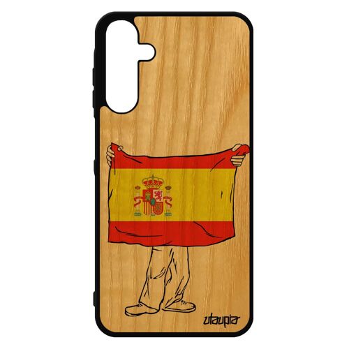Coque En Bois Veritable Silicone Pour Samsung Galaxy A15 4g 5g Drapeau Espagne Espagnol Housse Mobile Euro Jeux Olympiques Basket De