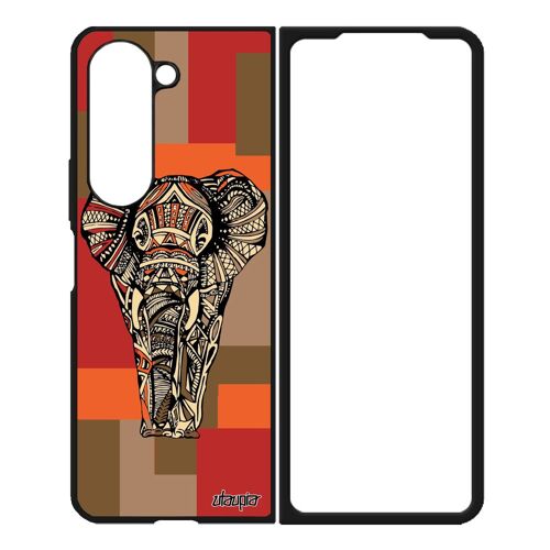Coque Samsung Z Fold 5 Silicone Elephant Mobile Marron Ethnique Azteque Noir Et Blanc Tpu Geometrique Case Femme Telephone De Galaxy
