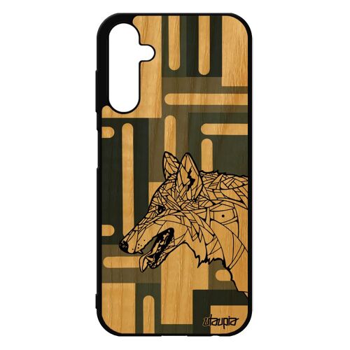 Coque Loup A25 5g Bois Silicone Ethnique Dessin Azteque Chien Cubique Rigide Tribal Housse Graphique Alpha Gris Femme Samsung Galaxy
