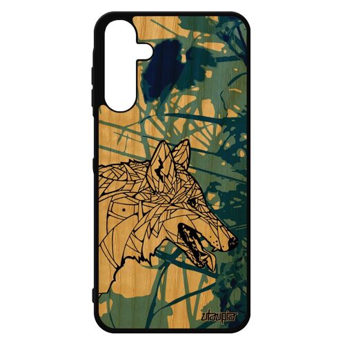 Coque Bois Galaxy A15 4g 5g Silicone Loup Coloré Dessin Ethnique Fille Azteque Chien Etui Bleu Mechant Mobile Husky Housse Samsung