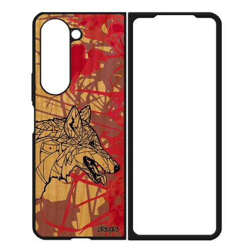 Coque Loup Pour Z Fold 5 En Bois Et Silicone Solitaire Nature Telephone Ethnique Smartphone Motif Housse Rose Femme Samsung Galaxy