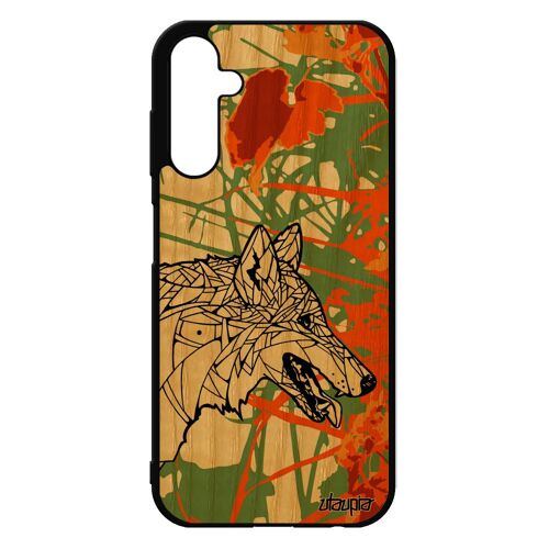 Coque bois loup A25 5G silicone ethnique alpha animaux housse Orange garcon chien dessin tribal azteque pas cher case Samsung galaxy