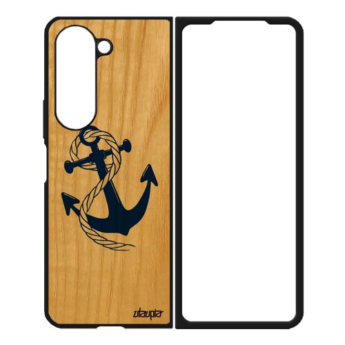 Coque Ancre De Protection Pour Z Fold 5 Bois Silicone Smartphone Dessin Ocean Chaine Corde Marine Bleu Fantaisie Rayé Samsung Galaxy