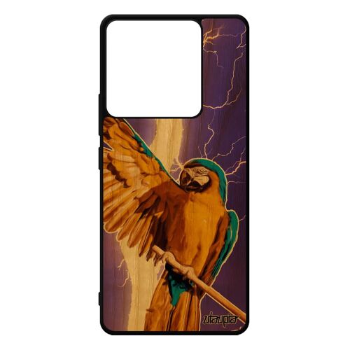 Coque Xiaomi Redmi Note 13 Pro 5g En Bois Et Silicone Perroquet Perruche Eclair Animaux Animal Portable Design Noir Orage Tropical
