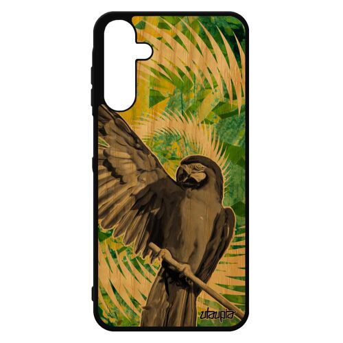 Coque Perroquet Samsung A15 4g 5g En Bois Silicone Mandala Antichoc Perruche Case Fleurs Animaux Design Vert Animal Oiseau Galaxy