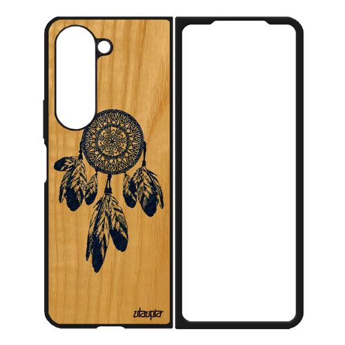 Coque Silicone Pour Samsung Z Fold 5 Bois Attrape Reve Mandala Jolie Yoga Dessin Dreamcatcher Azteque Plume Zen Bleu Pastel Galaxy