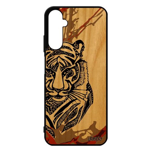 Coque A05s Bois Silicone Tigre Animal Tribal Unique Art Homme Bengal Coloré Solide Dessin Telephone Fauve Marron Noir Samsung Galaxy