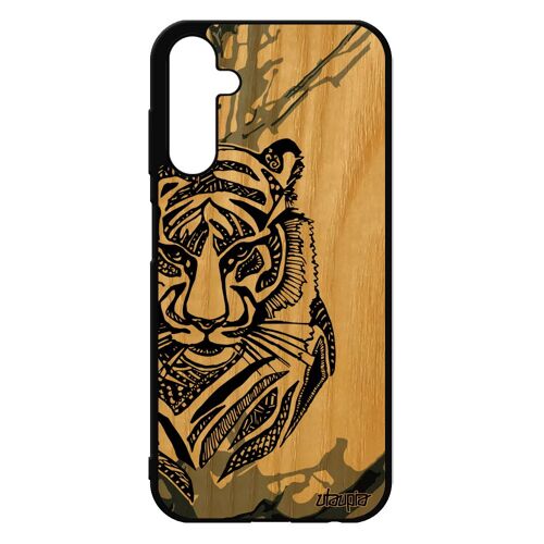 Coque Samsung A25 5g En Bois Silicone Tigre Animaux Noir Dessin Motif Tatouage Peinture Felin Azteque Antichoc Ethnique Gris Galaxy