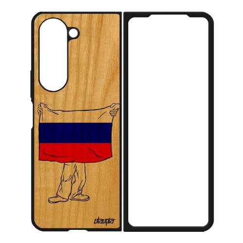 Coque Pour Samsung Z Fold 5 En Bois Silicone Drapeau Russie Russe Coupe D'europe Smartphone Portable Jeux Olympiques Euro Jo Galaxy