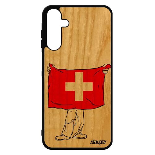Coque Silicone De Protection Galaxy A15 4g 5g En Bois Drapeau Suisse Foot Rigide Design Euro Football Housse Switzerland Jo Samsung