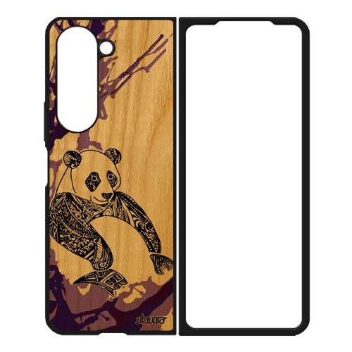 Coque Silicone Pour Samsung Galaxy Z Fold 5 En Bois Panda Ours Violet Chine Frêne Tribal Smartphone Ethnique Telephone Azteque Case