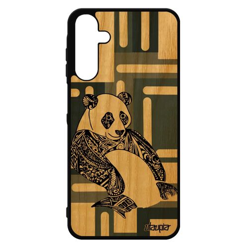 Coque En Bois Naturel Pour A15 4g 5g Silicone Panda Unique Dessin Rigide Case Ethnique Animal Gris Homme Bamboo De Samsung Galaxy