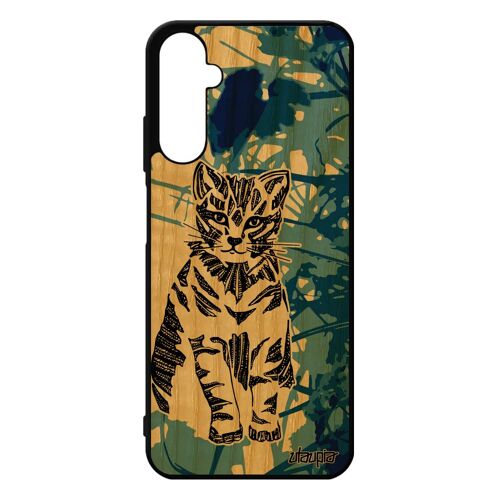 Coque Bois A05s Silicone Chat Telephone Dessin Animal Souple Mignon Etui Portable Cadeau Fete Des Meres Personnalisé Samsung Galaxy